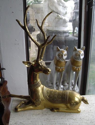 Polished Brass Deer Lying Down - Click Image to Close